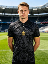 Load image into Gallery viewer, Men's Mexico inspired football polo. Classic black &amp; gold design, lightweight top for sports and daily casual wear
