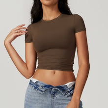 Load image into Gallery viewer, Yoga Shirts Women Sexy Exposing The Navel Short Sleeve Workout Crop Top Gym Top Fitness Running Workout Sport T-shirts Yoga Wear
