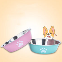 Load image into Gallery viewer, New stainless steel dog basin paw print pet supplies cat bowl dog bowl silicone anti-slip design pet drinking water feeding bowl
