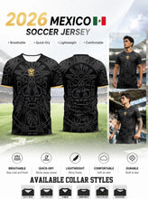 Load image into Gallery viewer, Men's Mexico inspired football polo. Classic black &amp; gold design, lightweight top for sports and daily casual wear
