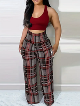 Load image into Gallery viewer, Women's Plaid Wide Leg Pants  High Waist Casual Loose Trousers for Spring   Summer
