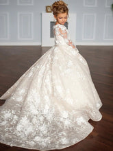 Load image into Gallery viewer, Elegant Customized Flower Girl Dress For Wedding Lace Full Sleeves Floor Lenght Kids Birthday Party First Communion Ball Gowns
