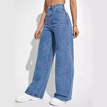 Load image into Gallery viewer, Fashion retro blue jeans women y2k High street baggy straight pants High waisted all-in-one slim pants
