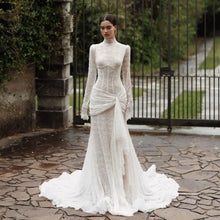 Load image into Gallery viewer, Elegant Mermaid Wedding Dresses Lace Long Sleeves Bridal Gown High Collar Exquisite Corset Party Dress robe de mariée Customized

