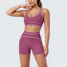 Load image into Gallery viewer, New Woman Yoga Set Color Blocking Sexy Sport Bra Yoga Underwear with Chest Pad High Waist Stripe Running Fitness Shorts Yoga Set
