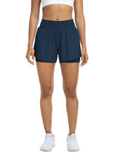 Load image into Gallery viewer, Women's high-waisted athletic shorts for running, yoga, layered design, anti-exposure, fitness, and workout with pockets
