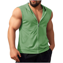 Load image into Gallery viewer, Summer New Men's Workout Hooded Tank Tops Zip-up Sleeveless Gym Bodybuilding Tees Muscle Tops Male Streetwear Casual Sweatshirts
