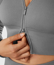 Load image into Gallery viewer, Yoga Shirt Woman Autumn Winter Ribbed Long Sleeve Sports Top Running Training Fitness Top Shockproof Zipper Yoga Tops Women
