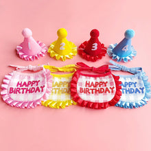 Load image into Gallery viewer, Pet Hat &amp; Bib Set for Cats Birthday , Kitty Party Dress-up Costume Accessories, Adjustable Bandana Photo Props for Celebration
