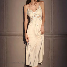 Load image into Gallery viewer, Elegant Female Long Robe Set Nightgown Silky Ice Silk Sleepwear Homewear SEXY Hollow Out Lace Nightdress Lingerie Loungewear
