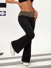 Load image into Gallery viewer, Fashionable Leopard Print Pleated Yoga Pants High Elastic Comfort Slim Fit Bell Bottoms Waistline Splicing Sporty Trousers
