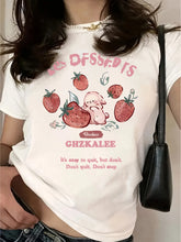 Load image into Gallery viewer, Women's T-Shirt - Cute Strawberry &amp; Rabbit Graphic, Soft Casual Round Neck Tee with Inspirational Quote
