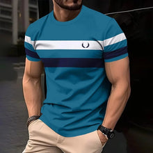 Load image into Gallery viewer, Men’s 3D Print Color-Block Stripe T-Shirt
