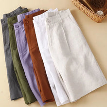 Load image into Gallery viewer, Women's Shorts Cotton Linen High Waisted Short Pants Casual Loose Solid Purple Button Summer Shorts for Women

