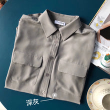 Load image into Gallery viewer, Women Real Silk Shirts Classic Double Pockets Solid Color Casual Fashion Long Sleeve Thin Shirt Blouses Tees
