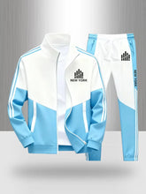 Load image into Gallery viewer, Tracksuit Men's New York Print 2 Piece Set Sportswear Color Block Zip Up Jacket and Jogger Pants Casual Striped Athletic Outfit
