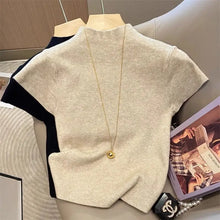 Load image into Gallery viewer, Knitted 2025 New Basic Sweaters Fashion Women Turtleneck Solid Thin Short Sleeve Slim Pullovers Streetwear Bodycon Sweater
