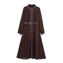 Load image into Gallery viewer, Elegant Pleated Belted Midi Dress
