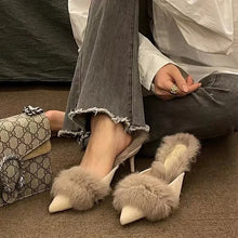 Load image into Gallery viewer, Fur Pointed Mule High Heels
