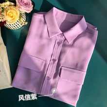 Load image into Gallery viewer, Women Real Silk Shirts Classic Double Pockets Solid Color Casual Fashion Long Sleeve Thin Shirt Blouses Tees
