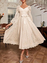 Load image into Gallery viewer, Elegant Party Dress For Woman Evening Prom Dresses Lace Long Gown V Neck Maxi Dress White Pink Floral Lace A Line Balloon Sleeve
