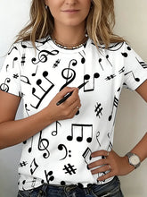 Load image into Gallery viewer, Women T-Shirt  Music Note Print Short Sleeve Crew Neck Casual Loose Fit Casual Top Spring Summer Daily Streetwear Versatile Top
