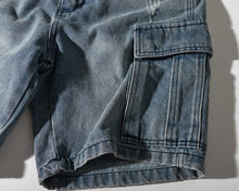 Load image into Gallery viewer, Retro Denim Utility Knee Shorts
