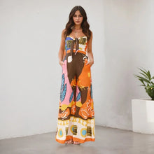 Load image into Gallery viewer, Summer Holiday Sleeveless Jumpsuit Pants for Women Beach Style Backless Print Patchwork Lace Up V-neck Waist-closing Jumpsuit
