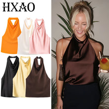 Load image into Gallery viewer, HXAO Top Women Halter Satin Women Tops Backless Corset Top Vest Yellow Pink Black Summer Elegant Sexy Tops Tank Vestidos
