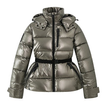 Load image into Gallery viewer, Women's Winter Hooded High Waist Padded Sport Parkas Coats with Belt Female Elegant Thick Warm Pockets Windproof Skiing Jackets
