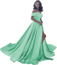 Load image into Gallery viewer, Simple Off Shoulder Satin Evening Gown
