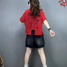 Load image into Gallery viewer, 2026 New in T-shirts for Women Personality Fashion Irregular Design Tops Letters Printed Short Sleeved T-shirt Loose Versatile T
