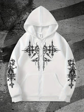 Load image into Gallery viewer, Unisex Gothic Dark Print Zip-Up Hoodie Trendy Streetwear Casual Everyday Fashion Unisex Style Holiday Gift
