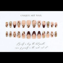 Load image into Gallery viewer, Medium fake nails for women Gradient nude brown blue flowers or rhinestones fall winter almond tips press on false nail art set
