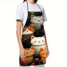 Load image into Gallery viewer, Cute Cat Pattern Polyester Apron  Vibrant Cartoon Cats with Hearts &amp; Stars DesignKitchen Apron for Cooking, Baking Home Decor

