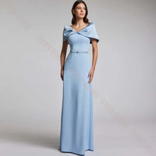 Load image into Gallery viewer, Customized Women Evening Dresses Elegant Bow V Neck Sleeveless Column Mermaid Wedding Guest Dress Floor Length Prom Party Gown

