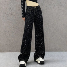 Load image into Gallery viewer, New Female Black Jeans Are Cool Studded With Diamonds. Casual Denim Trousers High-waisted, Straight-leg Wide-leg Pants Women's
