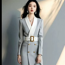 Load image into Gallery viewer, Elegant White Belted Suit Dress
