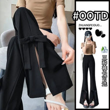 Load image into Gallery viewer, Women's Wide-Leg Pants High-Waisted with Bow Tie Detail Side Slits
