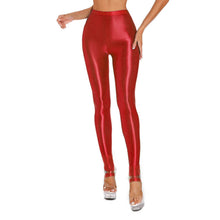 Load image into Gallery viewer, Womens Shiny Glossy High Waisted Stirrup Leggings Tights Gymnastics Workout Yoga Pants Tummy Control Sports Trousers
