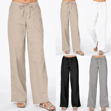 Load image into Gallery viewer, Women Pants Fashion Linen Cotton Solid Elastic Waist Trousers Female Plus Size Ankle-length Trousers Summer Casual Pants
