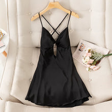 Load image into Gallery viewer, Female Nightdress Sexy Backless Spaghetti Strap Nightgown Sleepwear Spring Summer Nightwear Loose Silk Satin Home Dress Lingerie
