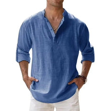 Load image into Gallery viewer, Streetwear Men Lightweight Shirts Long Sleeve Henley Cotton Linen Shirts for Men Beach Hawaiian Shirts Breathable Collar Tshirts

