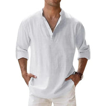 Load image into Gallery viewer, Streetwear Men Lightweight Shirts Long Sleeve Henley Cotton Linen Shirts for Men Beach Hawaiian Shirts Breathable Collar Tshirts
