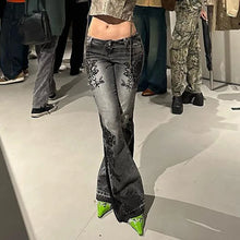Load image into Gallery viewer, Women's Jeans  New American Retro Street Style Plant Print Washed Vintage Low-Rise Flare Pants Trendy Versatile
