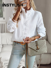 Load image into Gallery viewer, Women's Shirt Elegant Long Sleeve Ruched Stand Neck Office Lady Blouse Casual Button Shirts Harajuku Tunics Street Simple Tops
