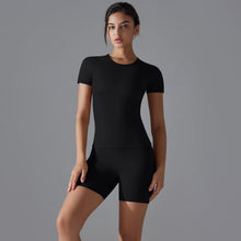 Load image into Gallery viewer, Yoga Set Women Sports Short Sleeve Top With High Waist Leggings Running Jogging Workout Workout Clothes Sports Fitness Gym Sets
