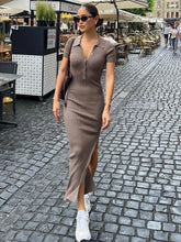 Load image into Gallery viewer, Elegant Collar Side Slit Dress
