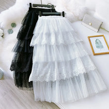 Load image into Gallery viewer, Women Skirts Cake-Style Skirt Spring Summer Fashion Lace Skirts Ladies High-Waisted Slimming Long Lace Skirt Elegant Tulle Skirt
