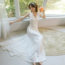 Load image into Gallery viewer, Women's Nightgown Luxury V Neck Sleeveless Night Dress Fashion Slim White Princess Long Dress Summer Ladies Sleepwear Vestido
